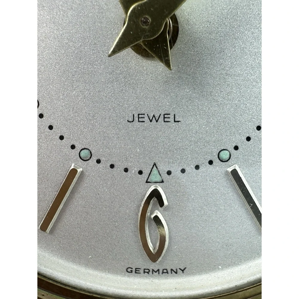 VTG Florn Germany Wood Brass Alarm Clock‎ Luminous Hands Works Intermittently